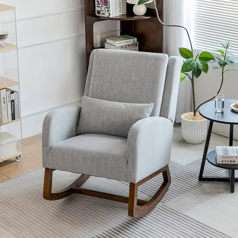 Rocking Chair, Indoor Upholstered Rocking Chair for Living Room, Modern Glider Rocker Chair w/Pillow