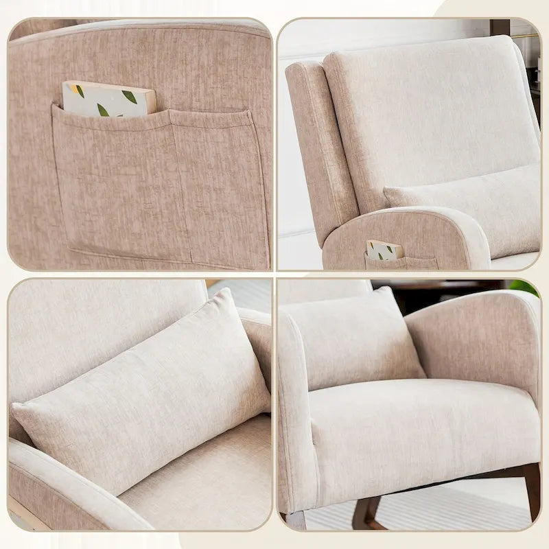 Rocking Chair, Indoor Upholstered Rocking Chair for Living Room, Modern Glider Rocker Chair w/Pillow