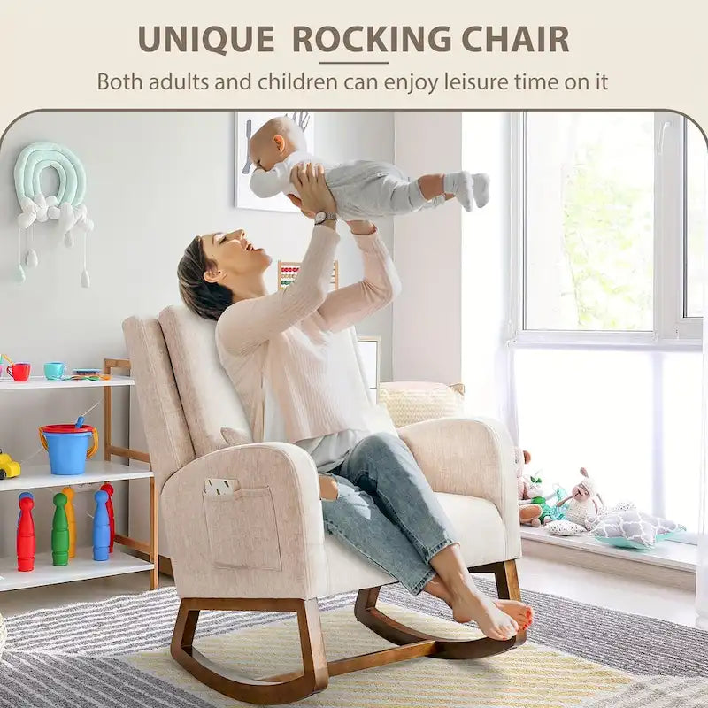 Rocking Chair, Indoor Upholstered Rocking Chair for Living Room, Modern Glider Rocker Chair w/Pillow
