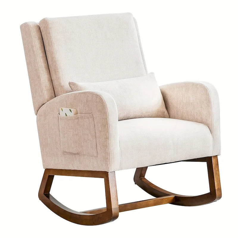 Rocking Chair, Indoor Upholstered Rocking Chair for Living Room, Modern Glider Rocker Chair w/Pillow