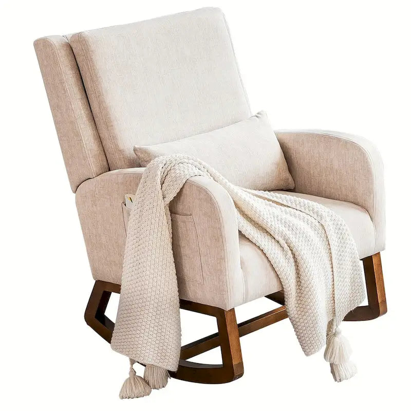 Rocking Chair, Indoor Upholstered Rocking Chair for Living Room, Modern Glider Rocker Chair w/Pillow