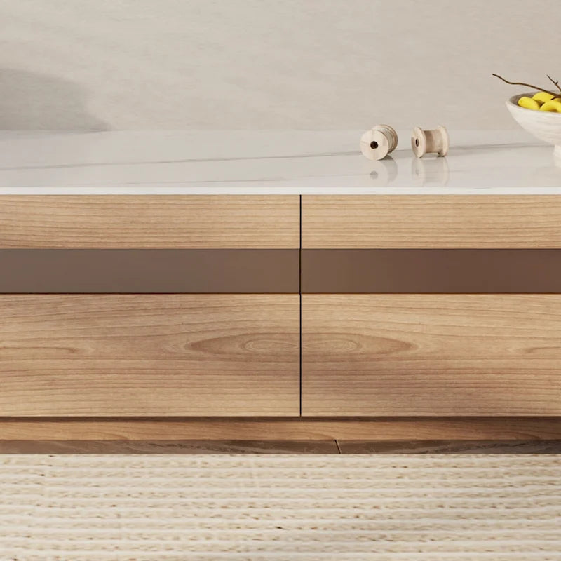 Modern Light Wood TV Stands, Glossy Stone Table-top, 3-6Drawers, Fully Assembled