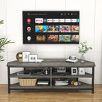 Farmhouse Wood Corner TV Stand with Power Outlet, Space Saving Entertainment Center Media TV Console Table