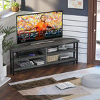 Farmhouse Wood Corner TV Stand with Power Outlet, Space Saving Entertainment Center Media TV Console Table