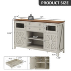 59 Coffee Bar Cabinet Barn Door Storage Cabinet With 2 Large Drawers & Visual Grid Door