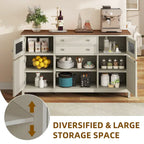 59 Coffee Bar Cabinet Barn Door Storage Cabinet With 2 Large Drawers & Visual Grid Door