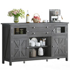 59 Coffee Bar Cabinet Barn Door Storage Cabinet With 2 Large Drawers & Visual Grid Door