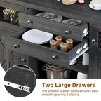 59 Coffee Bar Cabinet Barn Door Storage Cabinet With 2 Large Drawers & Visual Grid Door