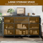 59 Coffee Bar Cabinet Barn Door Storage Cabinet With 2 Large Drawers & Visual Grid Door