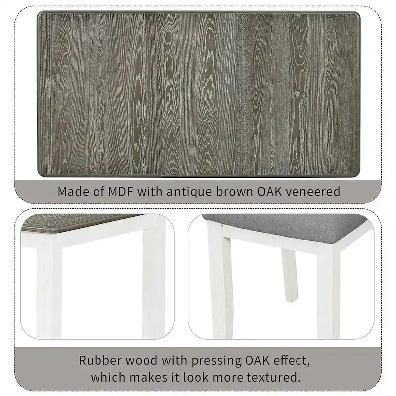 Retro Style 7 PCS Dining Table Set for 6-Extendable Table and 6 Upholstered Chairs