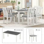 Retro Style 7 PCS Dining Table Set for 6-Extendable Table and 6 Upholstered Chairs