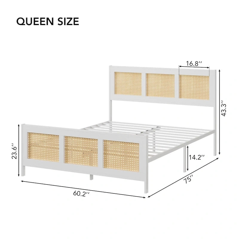 Rattan Bed Frame with Headboard