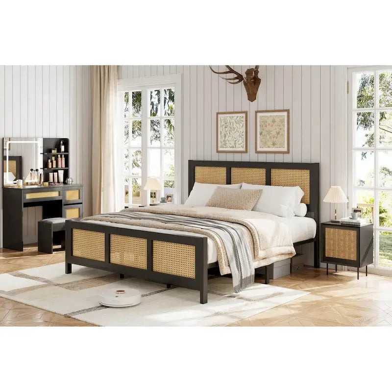 Rattan Bed Frame with Headboard