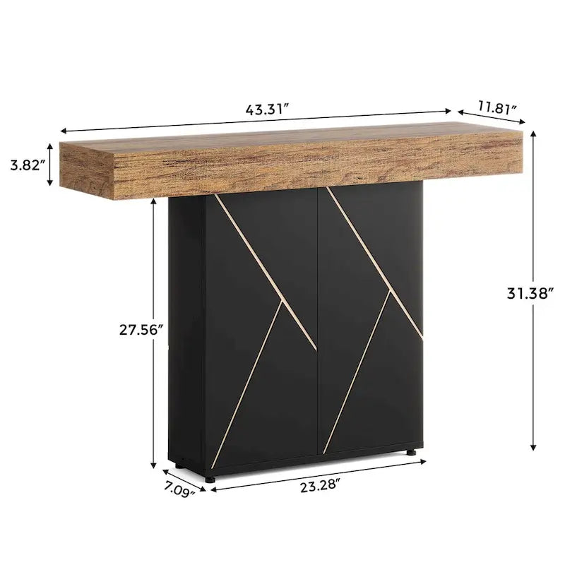 43.3 Farmhouse Pedestal Console Table, Sofa Table For Living Room, Entry Table For Entryway, Narrow Desk