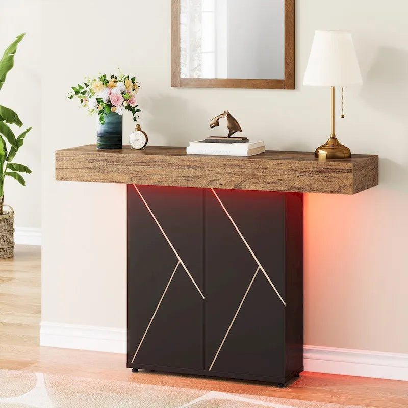 43.3 Farmhouse Pedestal Console Table, Sofa Table For Living Room, Entry Table For Entryway, Narrow Desk