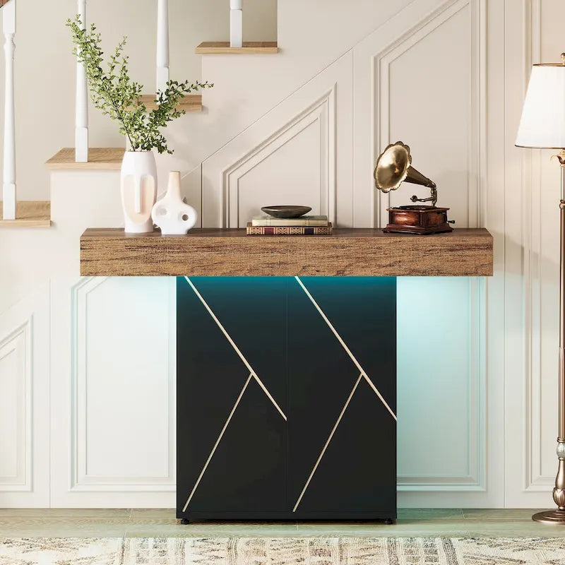 43.3 Farmhouse Pedestal Console Table, Sofa Table For Living Room, Entry Table For Entryway, Narrow Desk
