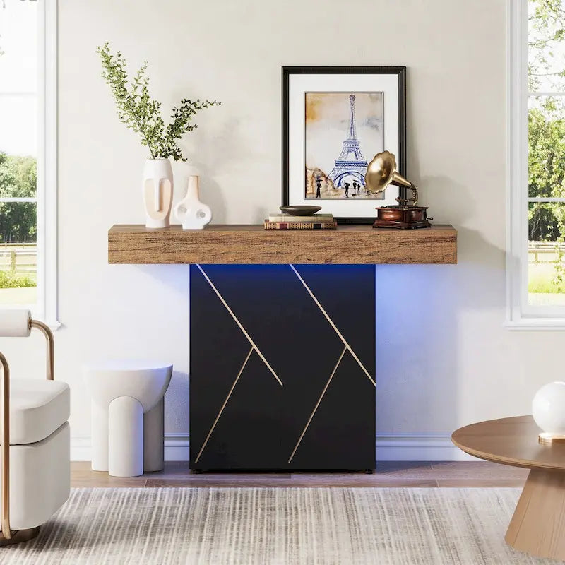 43.3 Farmhouse Pedestal Console Table, Sofa Table For Living Room, Entry Table For Entryway, Narrow Desk