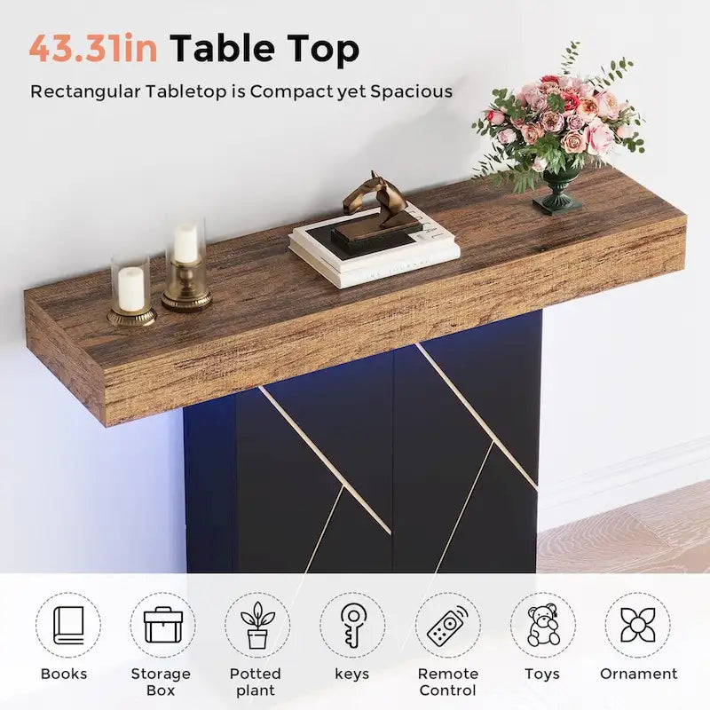 43.3 Farmhouse Pedestal Console Table, Sofa Table For Living Room, Entry Table For Entryway, Narrow Desk