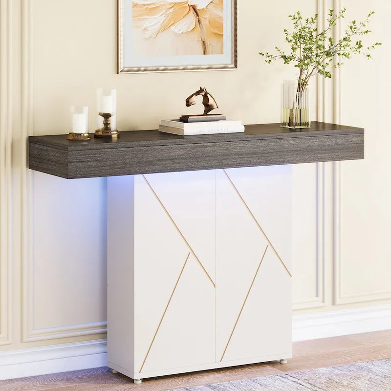 43.3 Farmhouse Pedestal Console Table, Sofa Table For Living Room, Entry Table For Entryway, Narrow Desk