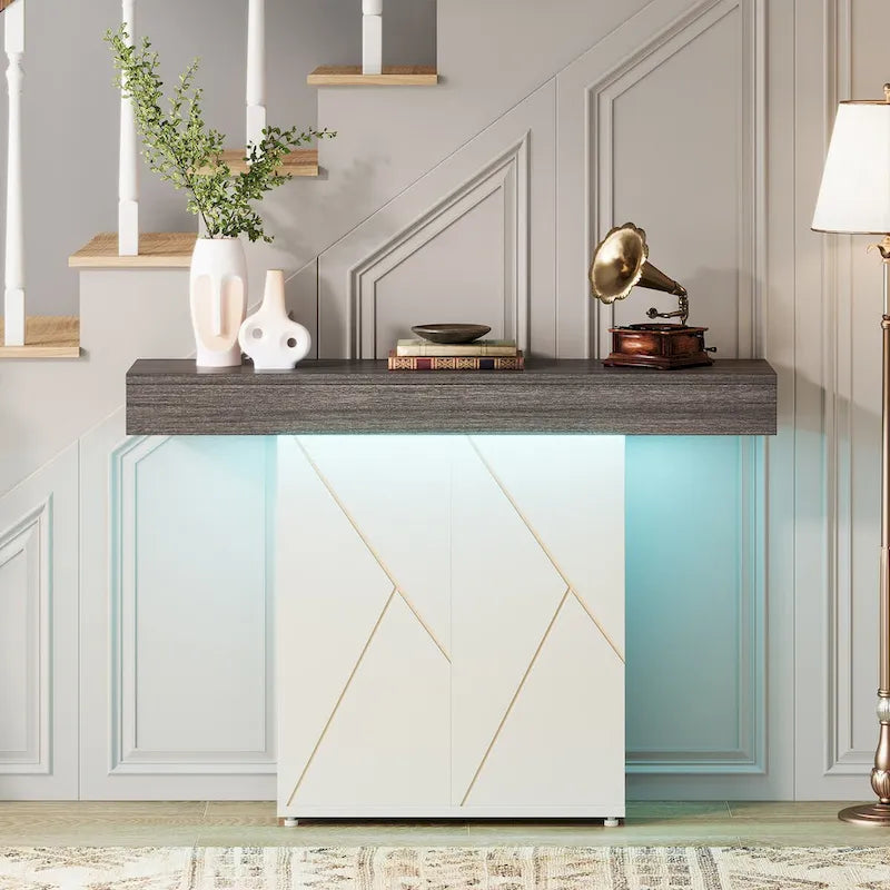 43.3 Farmhouse Pedestal Console Table, Sofa Table For Living Room, Entry Table For Entryway, Narrow Desk