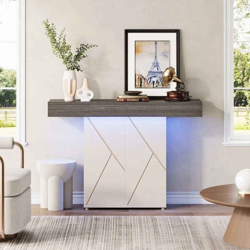 43.3 Farmhouse Pedestal Console Table, Sofa Table For Living Room, Entry Table For Entryway, Narrow Desk