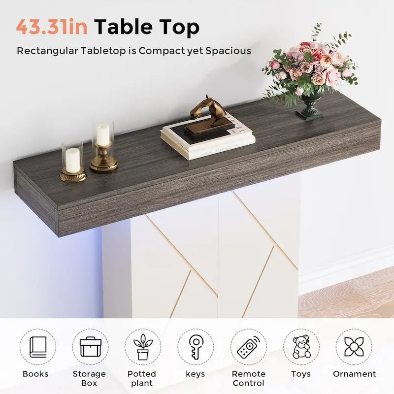 43.3 Farmhouse Pedestal Console Table, Sofa Table For Living Room, Entry Table For Entryway, Narrow Desk