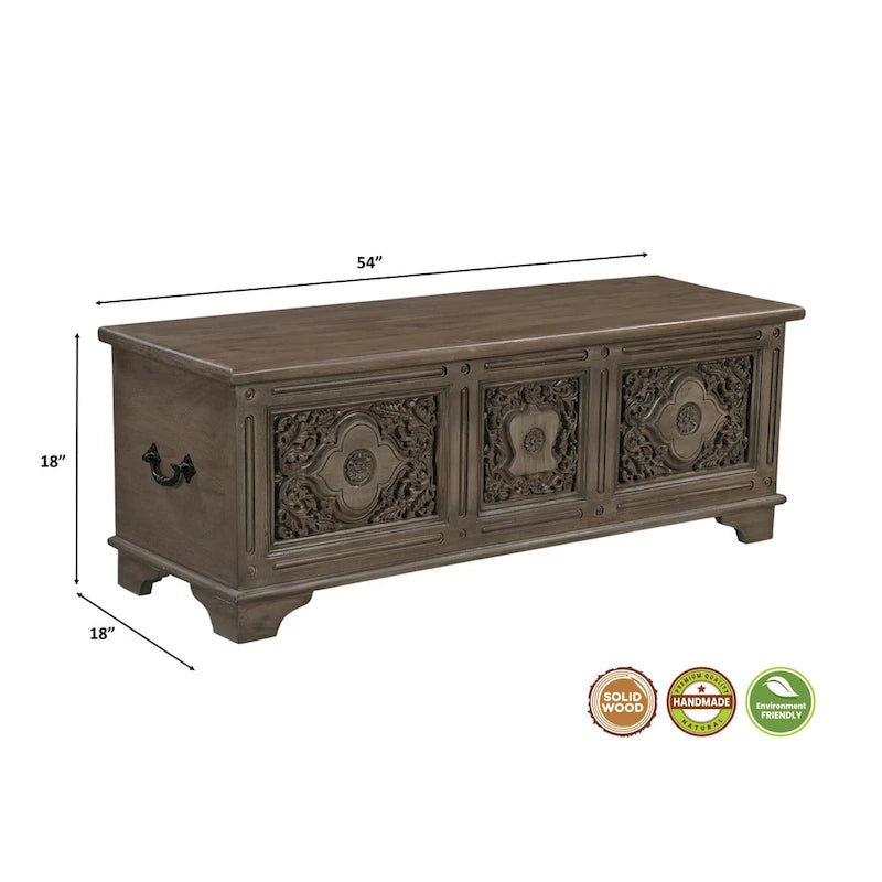 Clara Carved Solid Wood Storage Ottoman