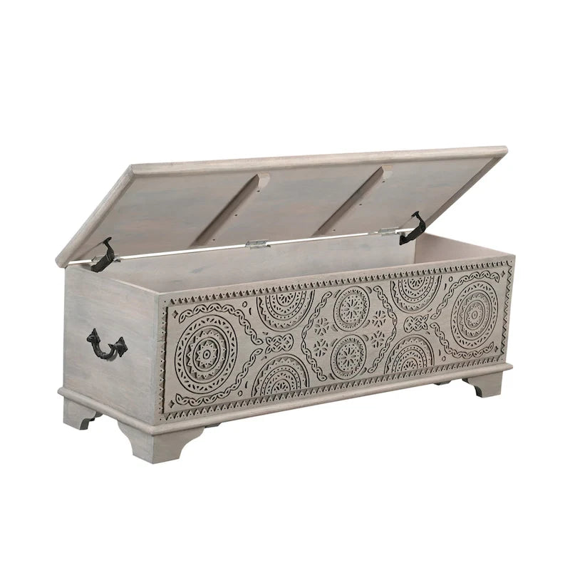 Clara Carved Solid Wood Storage Ottoman