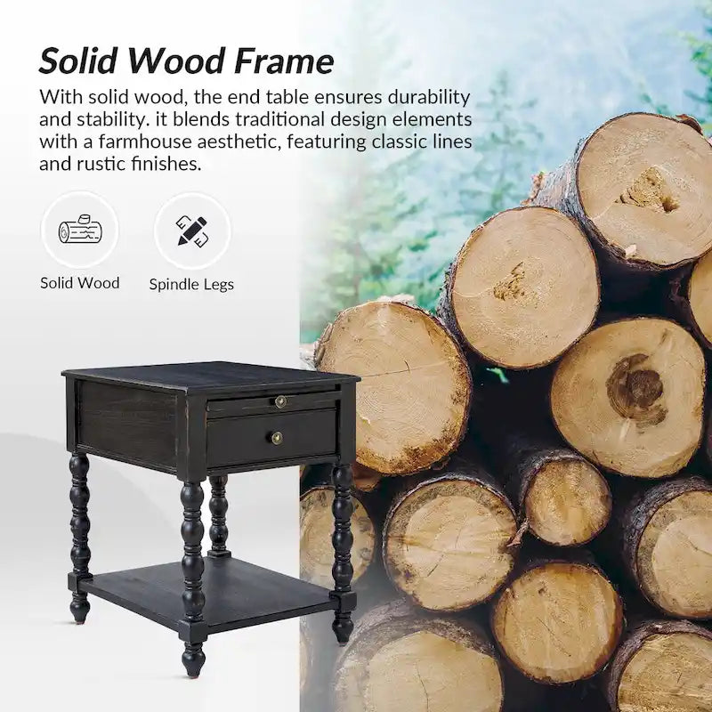 Eric Traditional 26 Tall Solid Wood End Table with USB Set of 2by HULALA HOME