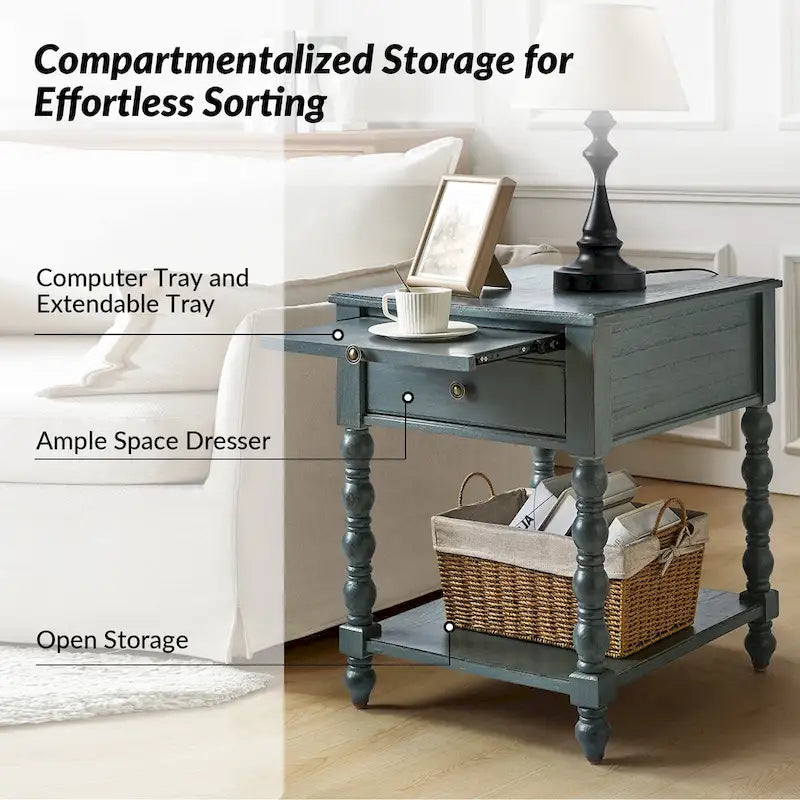 Eric Traditional 26 Tall Solid Wood End Table with USB Set of 2by HULALA HOME