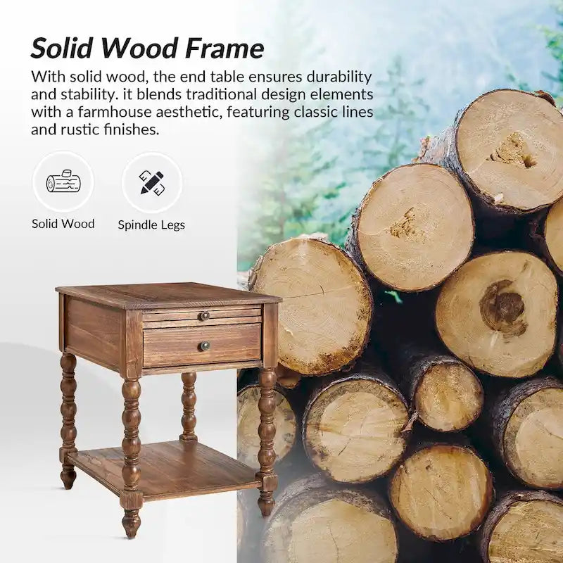 Eric Traditional 26 Tall Solid Wood End Table with USB Set of 2by HULALA HOME