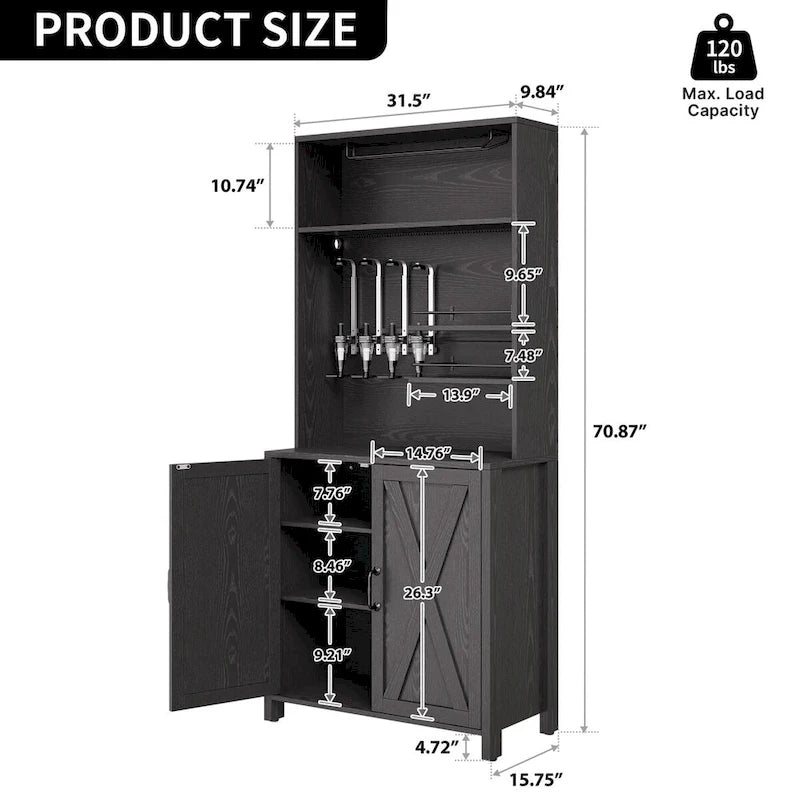 Moasis Tall Wine Bar Cabinet for Liquor and Glasses Dining Kitchen Cabinet with Liquor Dispenser & Wine Rack