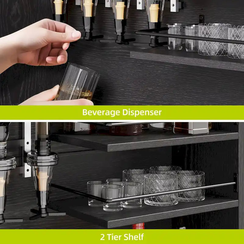 Moasis Tall Wine Bar Cabinet for Liquor and Glasses Dining Kitchen Cabinet with Liquor Dispenser & Wine Rack
