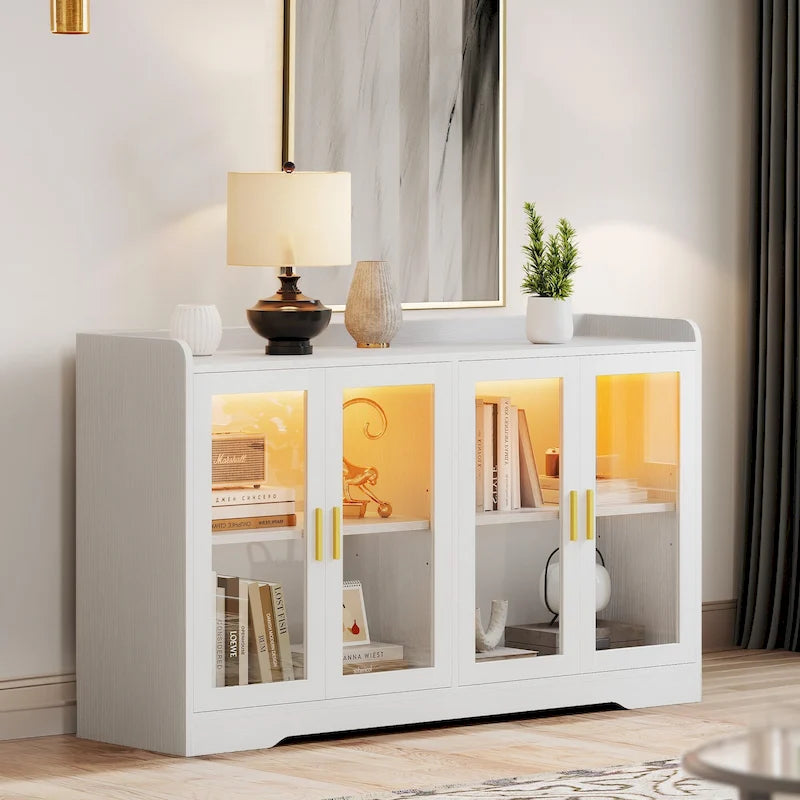 Moasis 55 Sideboard Buffet Cabinet with LED Light, Storage Cabinet with Doors and Adjustable Shelves