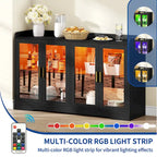 Moasis 55 Sideboard Buffet Cabinet with LED Light, Storage Cabinet with Doors and Adjustable Shelves