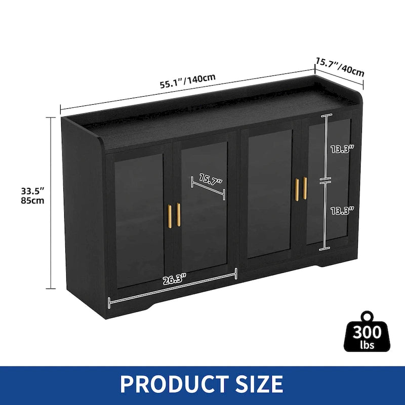 Moasis 55 Sideboard Buffet Cabinet with LED Light, Storage Cabinet with Doors and Adjustable Shelves