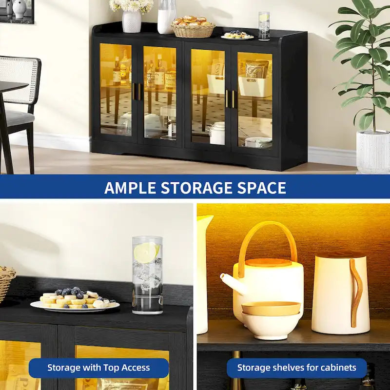 Moasis 55 Sideboard Buffet Cabinet with LED Light, Storage Cabinet with Doors and Adjustable Shelves