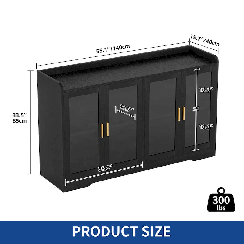 Moasis 55 Sideboard Buffet Cabinet with LED Light, Storage Cabinet with Doors and Adjustable Shelves