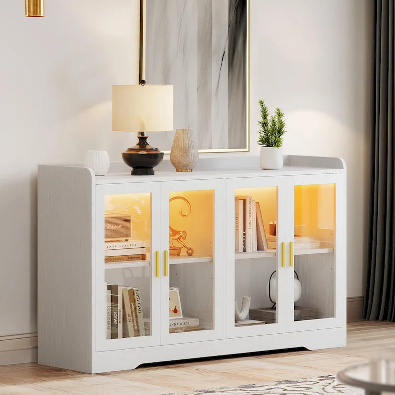 Moasis 55 Sideboard Buffet Cabinet with LED Light, Storage Cabinet with Doors and Adjustable Shelves