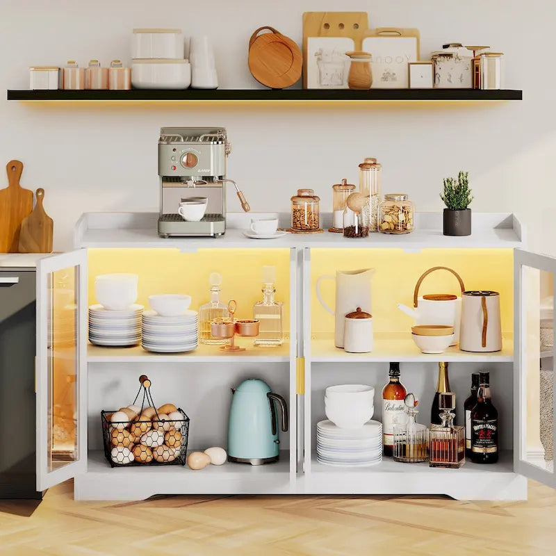 Moasis 55 Sideboard Buffet Cabinet with LED Light, Storage Cabinet with Doors and Adjustable Shelves