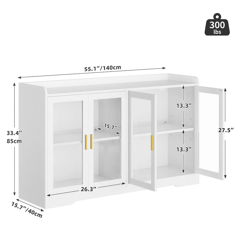 Moasis 55 Sideboard Buffet Cabinet with LED Light, Storage Cabinet with Doors and Adjustable Shelves