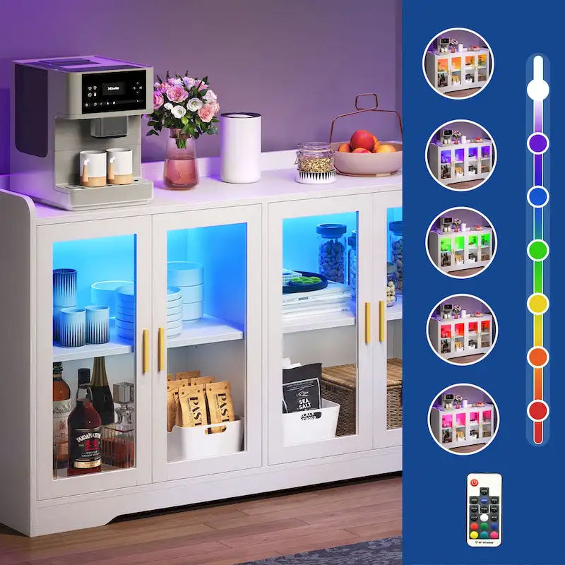 Moasis 55 Sideboard Buffet Cabinet with LED Light, Storage Cabinet with Doors and Adjustable Shelves