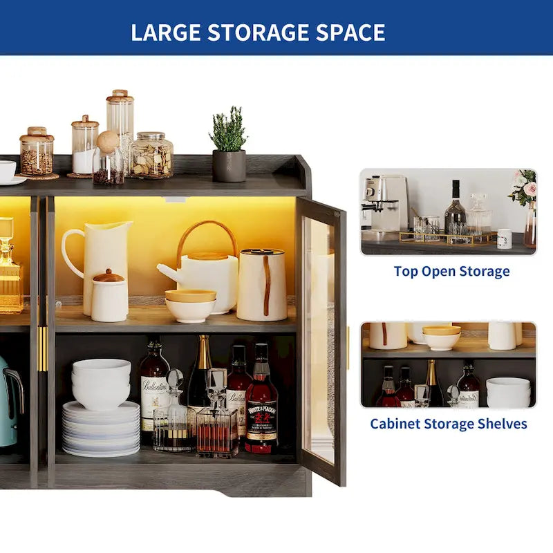 Moasis 55 Sideboard Buffet Cabinet with LED Light, Storage Cabinet with Doors and Adjustable Shelves