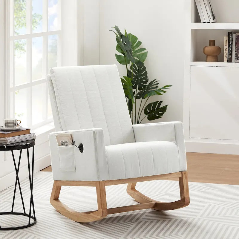 Adjustable Rocking Chair, Nursery Glider Chair with Adjustable High Back and Foot Rest