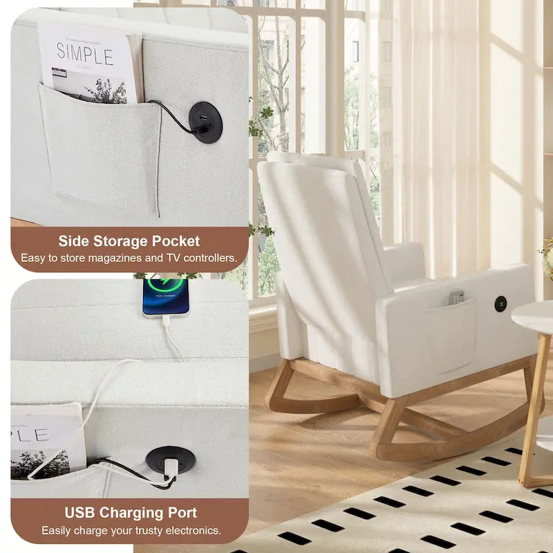 Adjustable Rocking Chair, Nursery Glider Chair with Adjustable High Back and Foot Rest