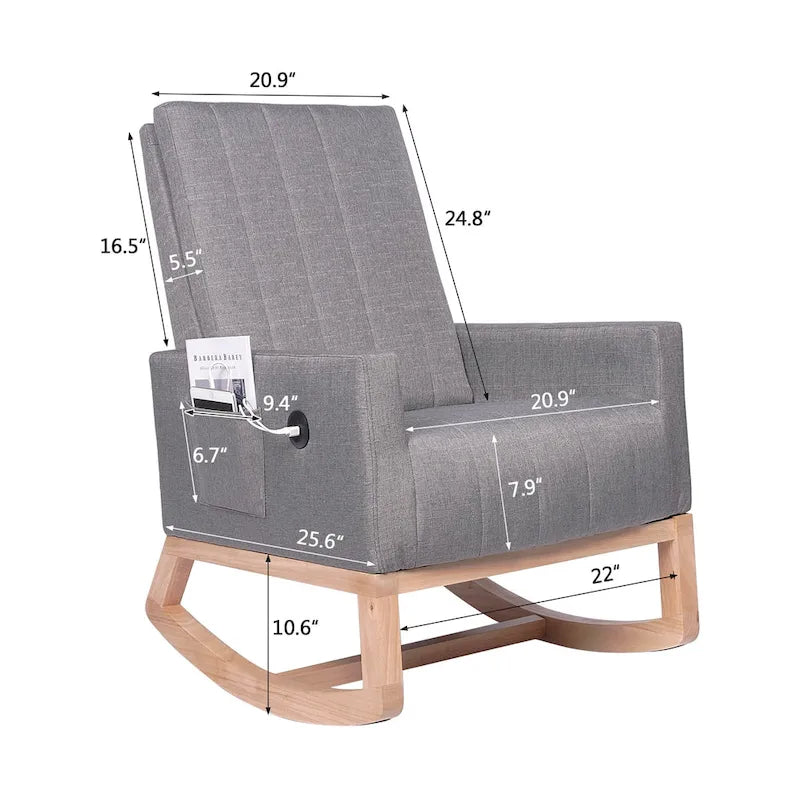 Adjustable Rocking Chair, Nursery Glider Chair with Adjustable High Back and Foot Rest