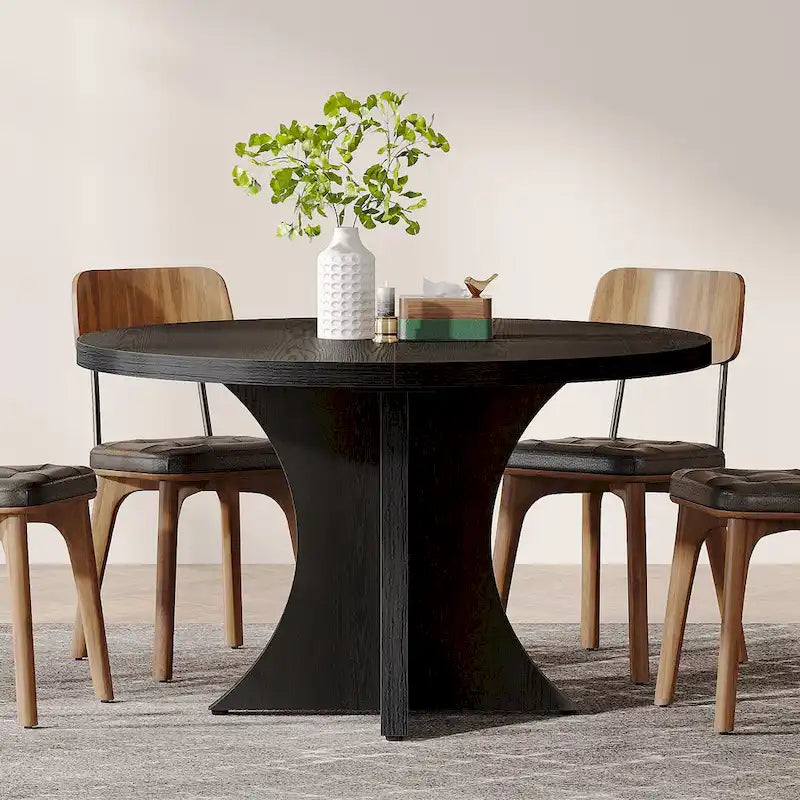 Round Dining Table for 4-6, 47.2 Black Kitchen Table
