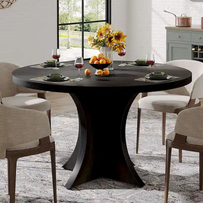 Round Dining Table for 4-6, 47.2 Black Kitchen Table