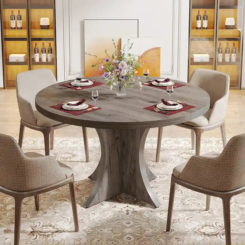 Round Dining Table for 4-6, 47.2 Black Kitchen Table