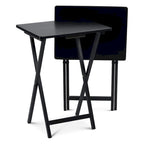 PJ Wood Folding TV Tray Tables with Compact Storage Rack, Black, 2 Piece Set - 18.44